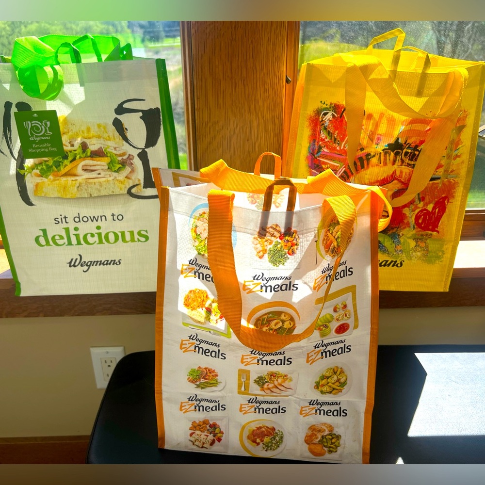 Three Wegmans HTF 🧡 Reusable Bags Totes 💛 Statue of Liberty Turkey Meals to Go